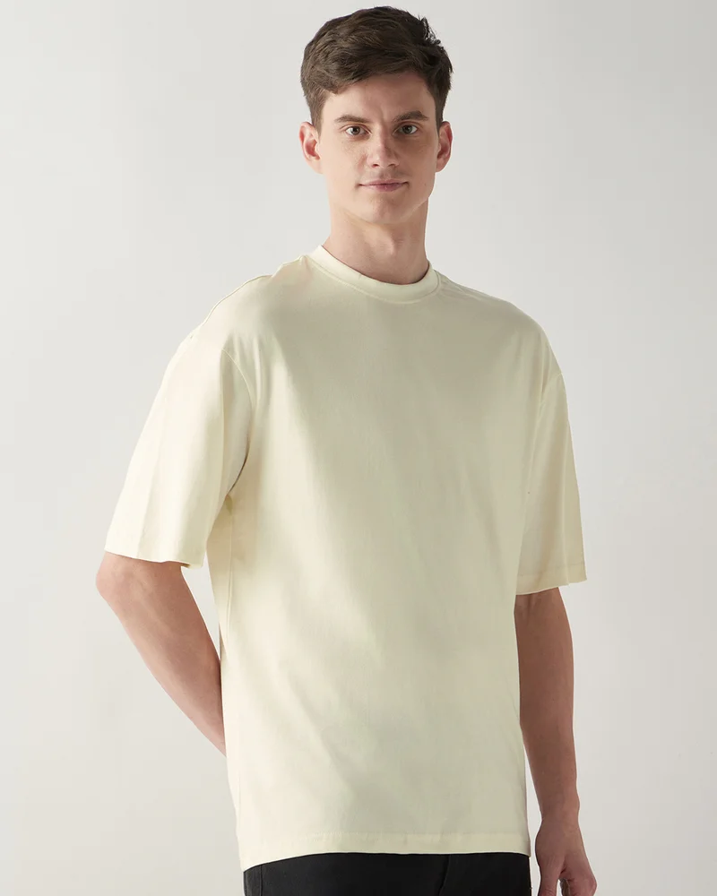 bewakoof Men's Off White Oversized T-shirt